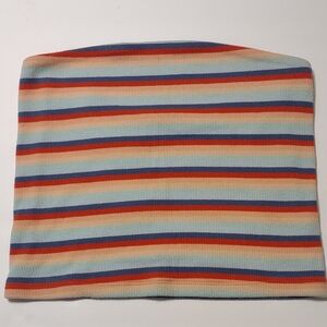 American Eagle Striped Ribbed Tube Top in Light Blue, Rust & Cream Size S